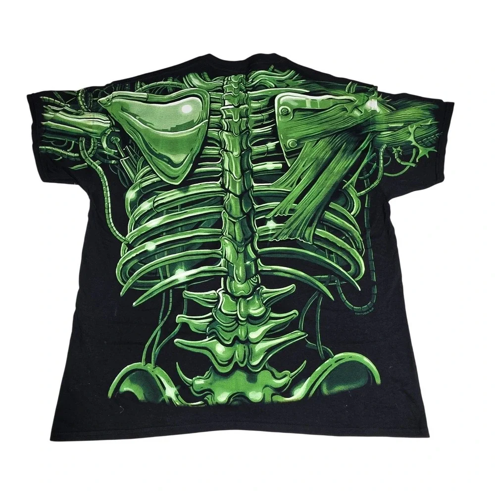 Liquid Blue Mens‎ Cyber Skull T-Shirt XL Neon Green All Over Print Skeleton 2017